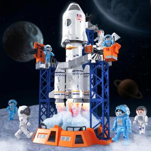 Rocket Launcher Space Shuttle Toys for Kids Boys Age 3 4 5 6 7 8 9 Years Old, 2-in-1 STEM Building Aerospace Toys with Rocket Launcher for Indoor Outdoor, Rocket Spaceship Birthday Gift for Boys Girls