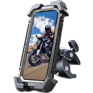 Motorcycle Phone Mount Holder, [Ultra-Stable][7 inch Phone Friendly] Bike Holder Handlebar Cell Clamp Harley Accessories for iPhone 16 15 14, 4-7" Smartphones (Graphite)