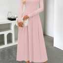 MEROKEETY Women's Fall Long Sleeve Wedding Guest Dresses 2025 One Shoulder Elegant Formal Pleated Midi Maxi Dress (Pink, M)