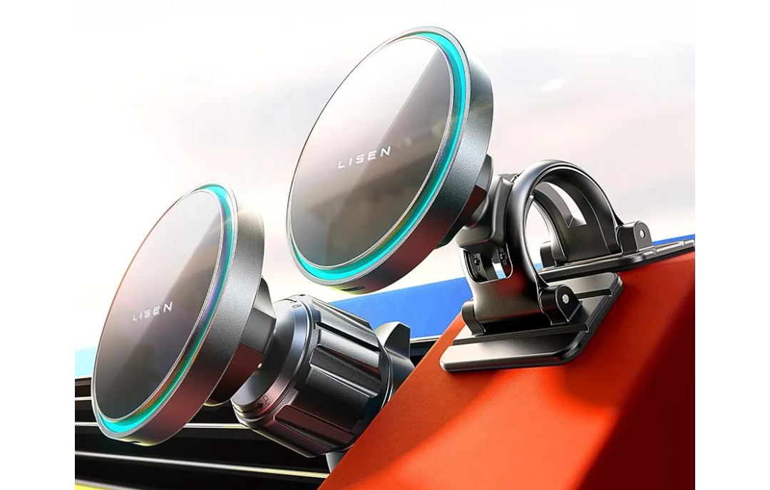 LISEN for 15W MagSafe Car Mount Charger,2025 Super Solutions for All Cars,100% Ultra Stabilized Clip & Nano Adhesive Base,Charge While Using Fits iPhone 16 15 14 13 12,Samsung with MagSafe