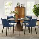 COLAMY Upholstered Dining Chairs Set of 2, Modern PU Leather Dining Room Kitchen Side Chair with Padded Seat and Wood Legs Restaurant/Cafe, Blue