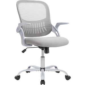 SMUG Office Computer Desk Chair, Ergonomic Mid-Back Mesh Rolling Work Swivel Task Chairs with Wheels, Comfortable Lumbar Support, Comfy Flip-up Arms for Home, Bedroom, Gaming, Study, Student, Grey