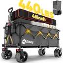 Sekey 48''L Collapsible Foldable Extended Wagon with 440lbs Weight Capacity, Heavy Duty 300L Folding Utility Garden Cart with Big All-Terrain Beach Wheels & Drink Holders. Grey