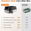2 Pack XL Stainless Steel Litter Box with High Sides Shield for Multi Cat, Extra Large Tall Wall Open Top Deep Metal Pan for Big Cats, Anti-Leak Non-Stick Odor Control, 2 Scoops Included, Black
