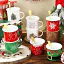 Sliner 8 Set Christmas Coffee Mugs with Spoon 12 Oz Holiday Coffee Enamel Mug Hot Cocoa Design Christmas Gift Mugs for Xmas Friends Coworker Office Home(Joy)