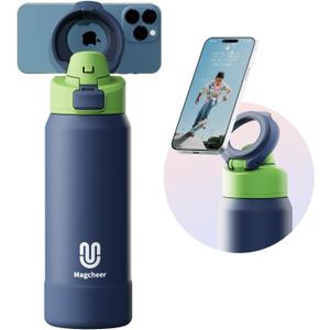 Insulated Magnetic Water Bottle - Reusable Stainless Steel Bottle with MagSafe Compatible Phone Holder -Keeps Cold for 24 Hours - Perfect for Gym, Sports, and Travel- Navy Blue 32oz