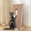 Sisal Cat Scratchers for Indoor Cats, 26.8'' L-Shape Cat Scratching Board, Solid Wooden Cats Scratch Pad with Mouse Toy, Large Cats Scratching Posts to Protect Furniture(Ramp Scratcher)