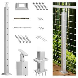 Fulifix 36" Silver Stainless Steel Level Railing Post, Corrosion Resistant, Adjustable Top for Most Balcony/Stairway Railing Systems & DIY Cable Railing, Easy Install with All Hardware Included