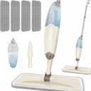 HOMTOYOU Wet Mop for Floor Cleaning: Spray Mop for Multi-Surface Floors | Wet Dry Use, 4 Pcs Microfiber Washable Pads, 400+ML Refillable Bottle, 360° Swivel Head, Beige
