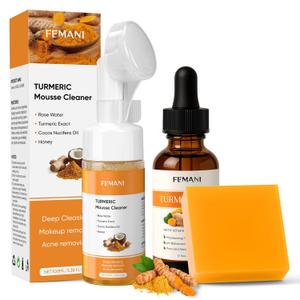 Turmeric Face Wash Set, Turmeric Facial Cleanser & Turmeric Soap Bar & Oil for Face & Body Suit to All Skin Type, Protect Sensitive Skin Improve Skin Condition Soothing Irritation