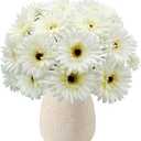 20 Pcs Fake Silk Gerbera Daisy Artificial Flowers with Stems Faux Daisies Flower Bulk for DIY Art Crafts Home Wedding Party Vase Centerpieces Tables Garland Wreath Decoration (White)