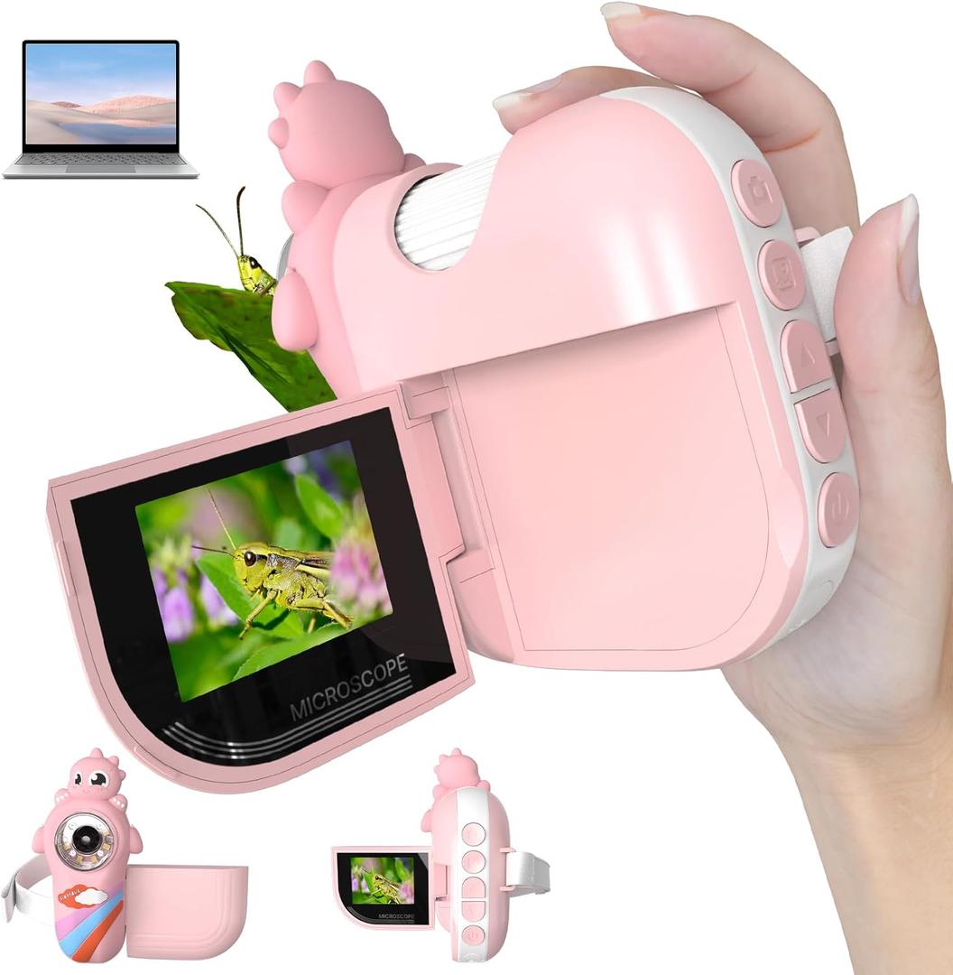 Microscope for Kids, 1000X Handheld Mini Portable Microscope with 8 Adjustable LED Lights, 2-Inch LCD Screen Pocket Microscope Camera for Toddlers-Education Christmas Birthday Gifts Toys for Girls (Pink)