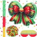 Christmas Bow Piata 15 Inch Xmas Bow Piata with Bat Blindfold and Confetti for Adult Birthday Christmas Holiday Party Decorations Festive Xmas Party Game Supplies