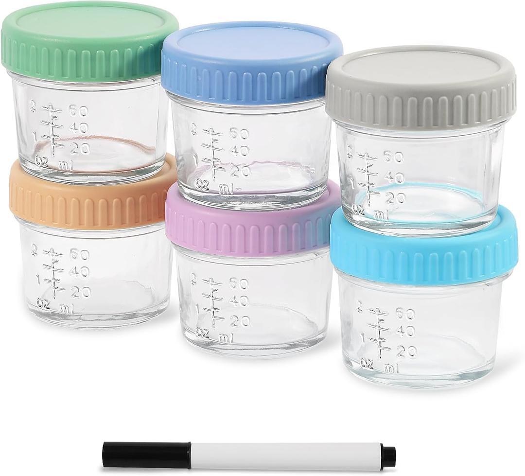 6 Pack Glass Baby Food Storage Containers, 4 oz Glass Jars with Lids, Small Baby Food Jars, BPA Free Baby Snack Containers, Microwave, Dishwasher and Freezer Safe