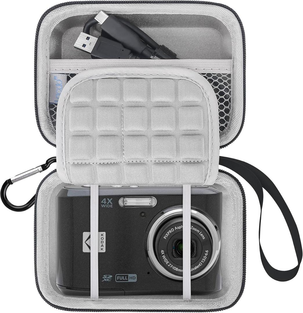 Lacdo Camera Case Compatible with KODAK PIXPRO FZ45 / FZ55 / FZ53 / FZ43 16MP Vlogging Digital Camera, Hard EVA Protective Camera Storage Trave Bag, Mesh Pocket Fit Batteries, USB Cable, SD Card, Gray