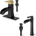 Bathroom Waterfall Faucet, Brass Bathroom Faucet Single Handle, 4 Inch Bathroom Sink Faucet 1 Hole, Bathroom Faucets with Pop-Up Drain for RV Farmhouse, Black Gold &Oil Rubbed Bronze