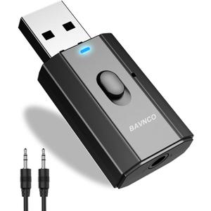 Bluetooth Car Adapter, Mini Bluetooth 5.0 Stereo Transmitter Receiver, Wireless 3.5mm Aux Jack Hands-Free Calls Kit Audio Adapter Built-in Mic for Car Speaker, Home Stereo, Headphones, PC,TV More