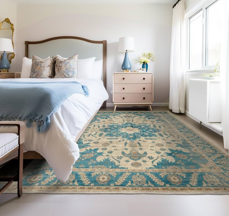 CHICHIC Area Rug 6x9 Washable Rug for Living Room Large Boho Bedroom Rug Area Rugs Accent Non-Slip Rugs Soft Vintage Floor Carpet for Dining Room Office Farmhouse, Blue