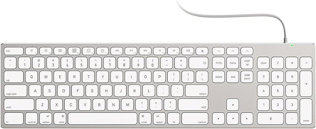 All-Aluminum Wired Mac Keyboard with USB-A/USB-C 2-in-1 Plug-and-Play Cable, Full-Size Numeric Keypad, Metal Unibody Design, Stick-On Risers, Compatible with Apple iMac, Mac mini and MacBook (White)