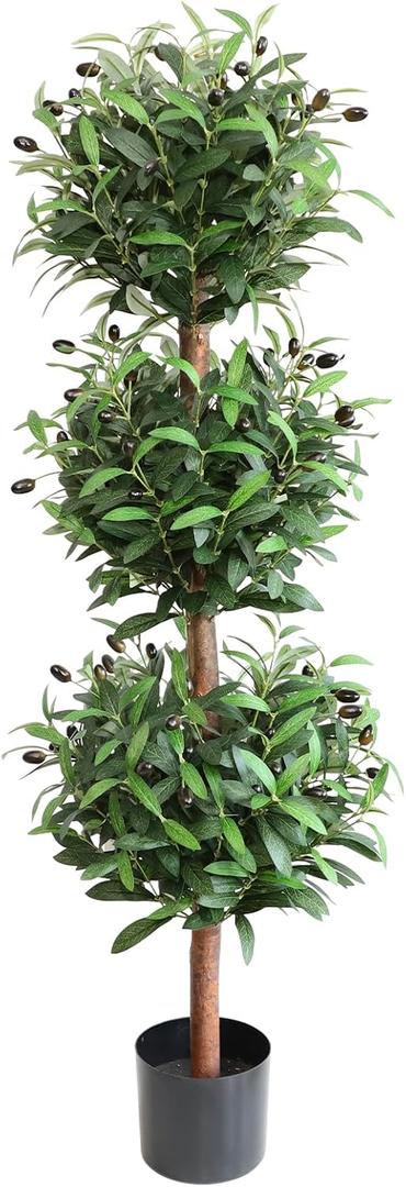 Artificial Olive Triple Ball Topiary Trees, 4FT Faux Olive Topiary Tree, 47 Inch Fake Potted Plants for Indoor Porch Decor