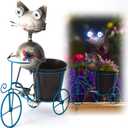 14Solar Bike Cat Statue Lights Outdoor Metal Yard Art, Funny Bicycle Plant Stand for Garden Patio Decor Lawn Ornaments (Bicycling Cat)