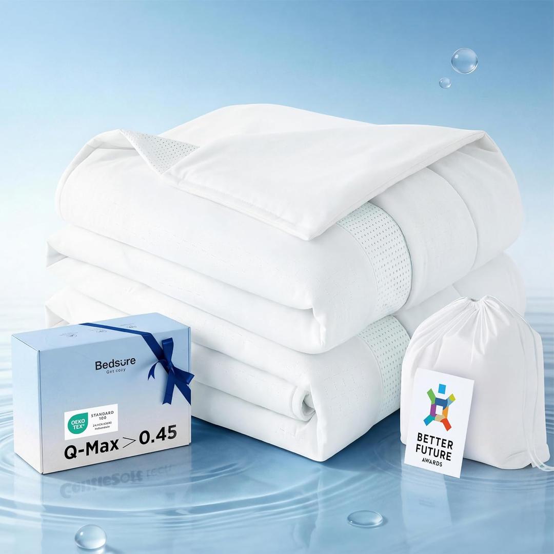 Bedsure Cooling Comforter Queen Size - Cooling Blankets for Hot Sleepers, Q-Max>0.45 & 4X Breathable Summer Comforter, Bedding for Night Sweats, CoolOxy Lightweight Duvet, White, 90x90 Inches