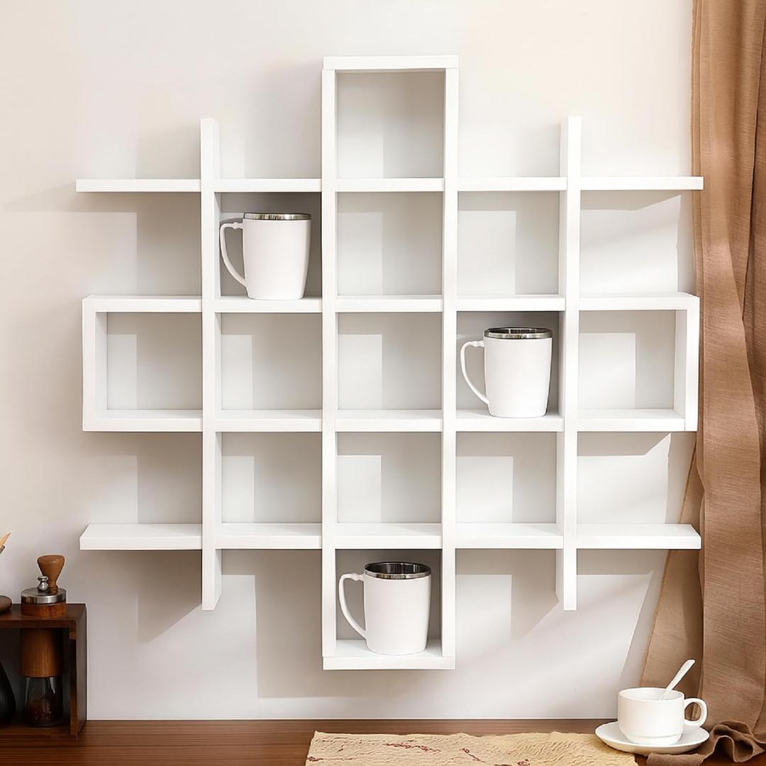 Suzile Oversize Coffee Mug Display Rack Wooden Display Shelves Rustic Wooden Floating Curio Shelf Travel Wall Mounted Coffee Mug Rack Holder Shadow Box Shelf(5.1x5.1x3in,Black)