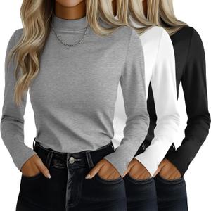 Ficerd 3 Pack Women's Mock Turtleneck Shirts, Long Sleeve Mock Neck Pullover Tops Slim Fitted Stretch Undershirt Tee Blouse (Black)