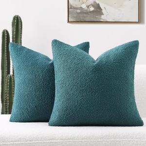 Pack of 2 Teal Green Decorative Throw Pillow Covers 18x18 Inch Soft Cozy Solid Boucle Textured Cushion Case,Modern Home Decor for Couch Bed Living Room