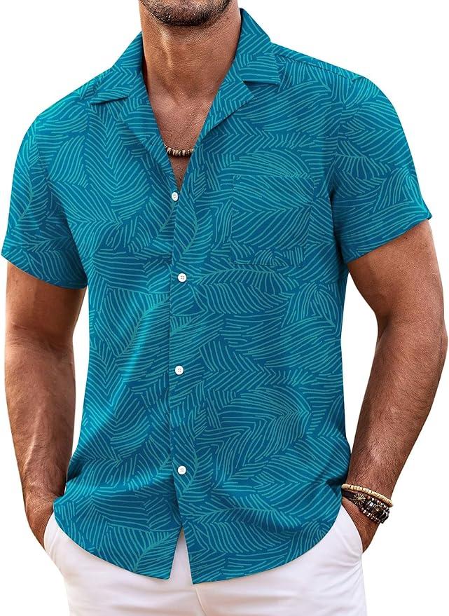 COOFANDY Mens Hawaiian Shirt Short Sleeve Floral Button Down Shirts Tropical Summer Beach Shirts 2XL
