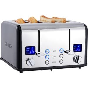 CUSIMAX 4 Slice Toaster, Stainless Steel, Ultra-Clear LED Display & Extra Wide Slots, with Dual Control Panels of 6 Shade Settings, Cancel/Bagel/Defrost Function, Removable Crumb Trays, Black