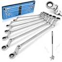 DISEN Double Jointed Extra Long Flex Head Ratchet Wrench Set, 6 PCS Metric 8-19mm Box End Ratcheting Wrench with a Magnetic Pickup Tool Kit, 72-Teeth, Cr-V Steel,12 Point Combination Wrench set