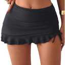 Verdusa Women's Ruffle Slit Swim Skirts Ruched Drawstring Swimsuit Bottoms S
