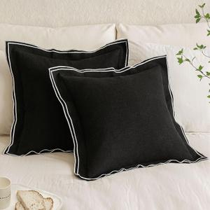 MIULEE Linen Throw Pillow Covers, 2 Piece 20x20 Inch Black, Boho Euro Pillowcases for Bed to Infuse Elegance, Ideal for Sofa Couch Cushion in Home Decor Upgrade (20" x 20" (Pack of 2))
