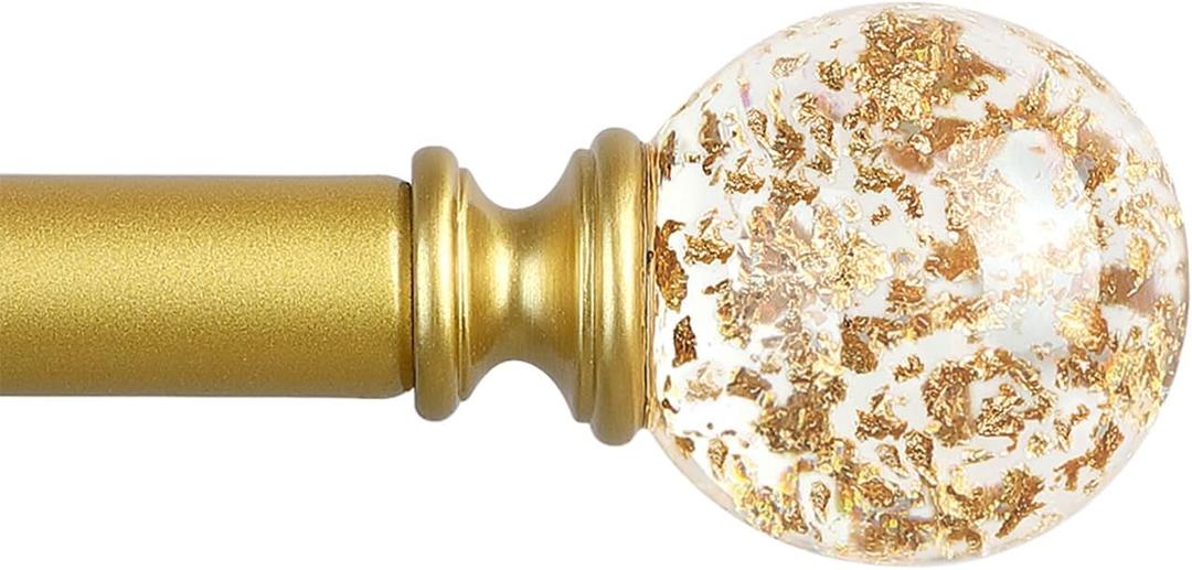 TVWOO Gold Decorative Crystal Curtain Rods:18-60 Inch Heavy Duty Adjustable Window Curtains Rods for Bedroom Living Room,Brass Golden Modern Girly Acrylic Drapery Rod with Sheer Bling Foil Finials