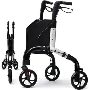 Premium 3 Wheel Rollator Walker for Seniors, Lightweight Foldable Elderly Three Wheeled Rollator with Storage Bag, Aluminum Mobility Aid Rolling Walker