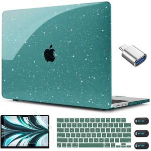 CISSOOK for MacBook Air 13 inch Case M4 M3 M2 2025 2024 2022, Plastic Hard Shell Case Glitter Bling Cover with Keyboard Cover for MacBook Air 13.6 A3240 A3113 A2681, Deep Teal Glitter