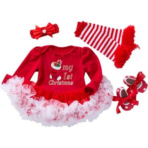 4Pcs Newborn Baby Girls Christmas Outfit Headband Romper Tutu Dress Leg Warmer Set for Baby Girl 0~24 Months (Red, XL)