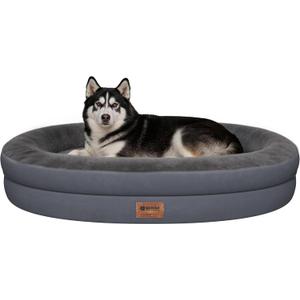Waterproof Orthopedic Dog Bed for Extra Large Dogs, Silver | Supportive Crate Foam Relieves Joint Pressure, 360Bolsters, Waterproof Inner,Washable Cover, Non-slip Bottom, Dark Grey