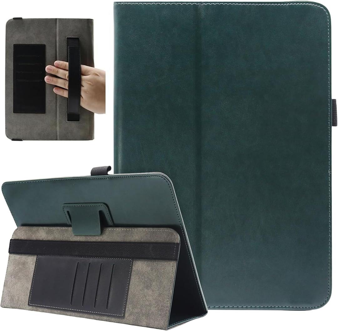Universal 10 Inch Tablet Case, Universal 10.1 Inch Tablet Case, Viclowlpfe Protective Folio Stand Android Case for 9.6-10.5 Inch Tablet with Hand Strap and Cards Slots, Blackish Green