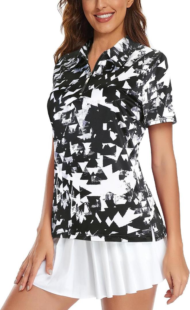 Viracy Womens Golf Shirt UPF50+ Sun Protection Short Sleeve 1/4 Zip Up Polo Workout Tops Fast Dry Fit Moisture Wicking (Black)
