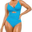 SHAPELLX Tummy Control Swimsuits Women V Neck One Piece Bathing Suit Ruched Push Up Slimming Swimwear Built-in Bra XL