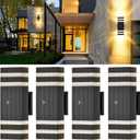 Dusk to Dawn Sensor Outdoor Wall Light, Modern Up Down Exterior Lighting Fixtures Wall Mount, Black Aluminum Outdoor Lights for House Waterproof Porch Light 2-Pack