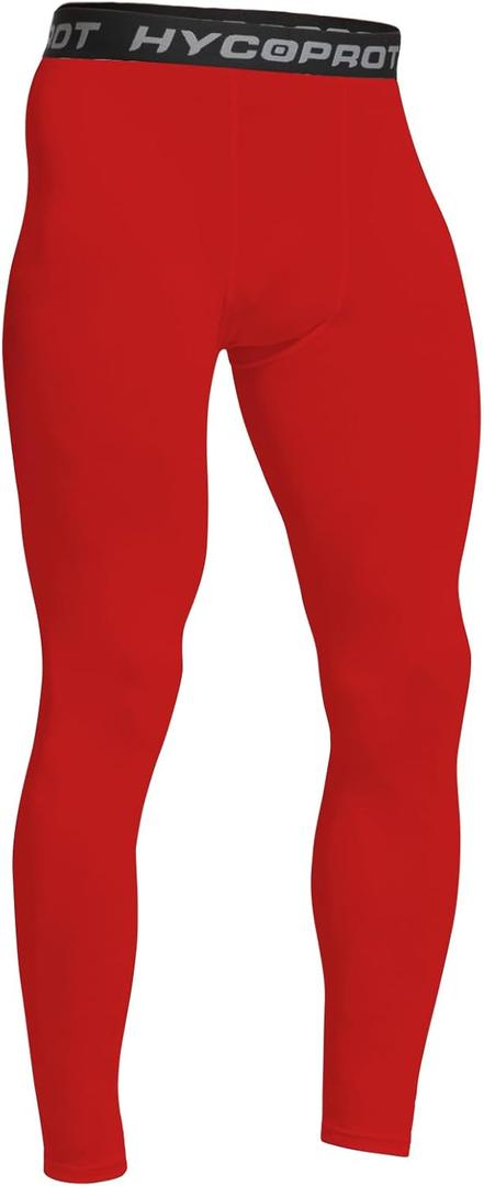 HYCOPROT Men's Compression Pants, Athletic Leggings Base Layer Cool Dry Workout Tights for Running Yoga Gym Basketball, Size S (Red)