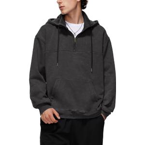 Iwing Mens Oversized Quarter Zip Hoodie Sweatshirt Half Zipper Heavyweight Fleece Hoodies Acid Wash Sweatshirts Women (S)