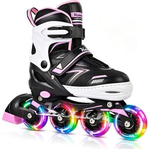 Kuxuan Adjustable Illuminating Roller Blades for Girls Boys Kids Ages 4-8 8-12 Outdoor Beginner Inline Skates with Full Light-Up Wheels for Women Men Adults Beginners, XLarge - Adult (W8-10/M7-9)