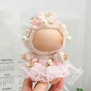 Labubu Clothes  Wedding Garden Princess Dress Outfit for 17cm Labubu Dolls, Pink Pearl Headpiece, Butterfly Wing Accents & Floral Skirt Decor  Doll Not Included