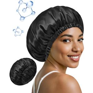 10 x BONNET QUEEN Silk Bonnet for Sleeping Hyaluronic Acid Satin Bonnet, Double Layer Hair Wrap for Curly Hair Women Sleep Cap (Black)