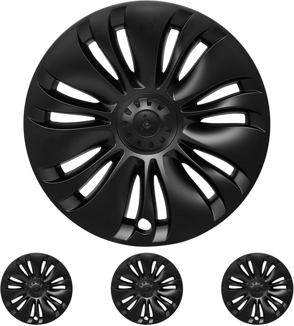 2020-2024 Model Y Hubcaps - 19 Inch Gemini Wheel Covers OEM Wheel Caps 19'' berturbine Hub Caps Replacement Compatible with Tesla Model Y Accessories (Matte Black - 4 Pack)