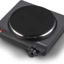 Elite Gourmet Countertop Electric Burner, 1000W Cast Iron Hot Plate, 7 Heat Settings, Portable Cooktop for RV, Dorm, Office & Small Kitchens, Road-Ready & Compact (Single)